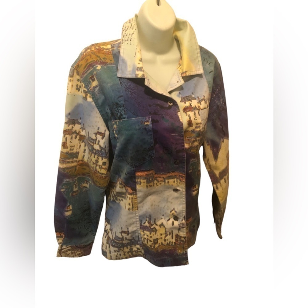 Chico’s Brushed Cotton Button Down ARTSY Unlined Jacket Top Sz. 2/L Casual